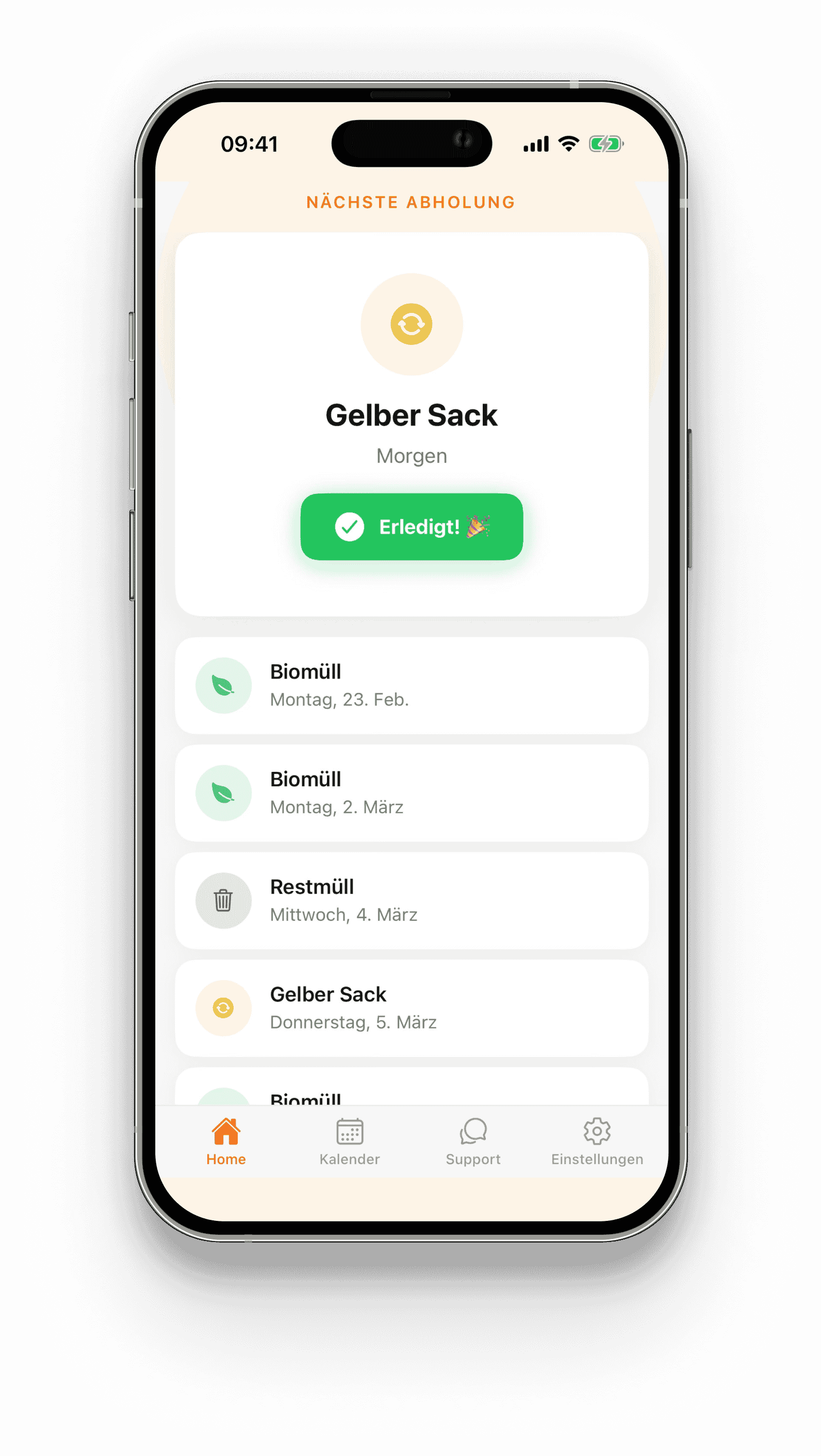 MüllFix Home Screen